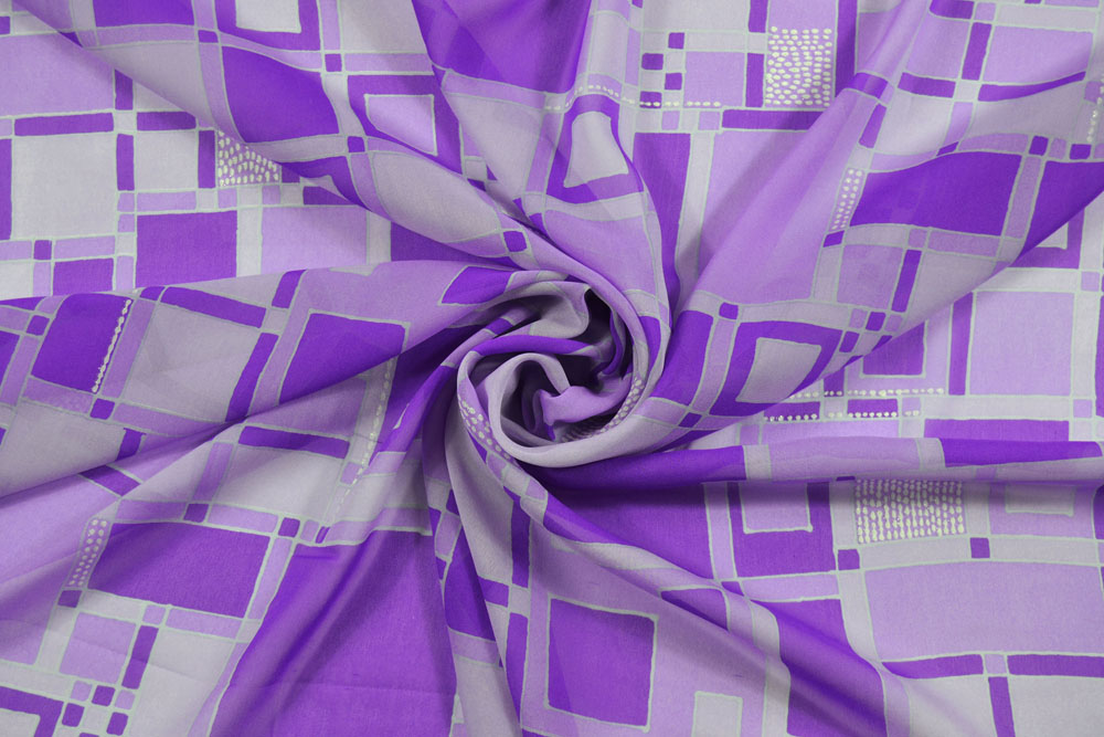 Pura seta a fantasia astratta floreale viola - bianco Alt.140 cm