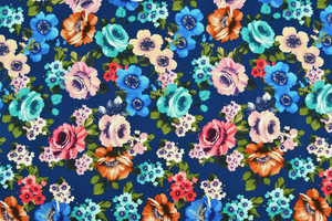 Jersey cotone blu a fiori colorati